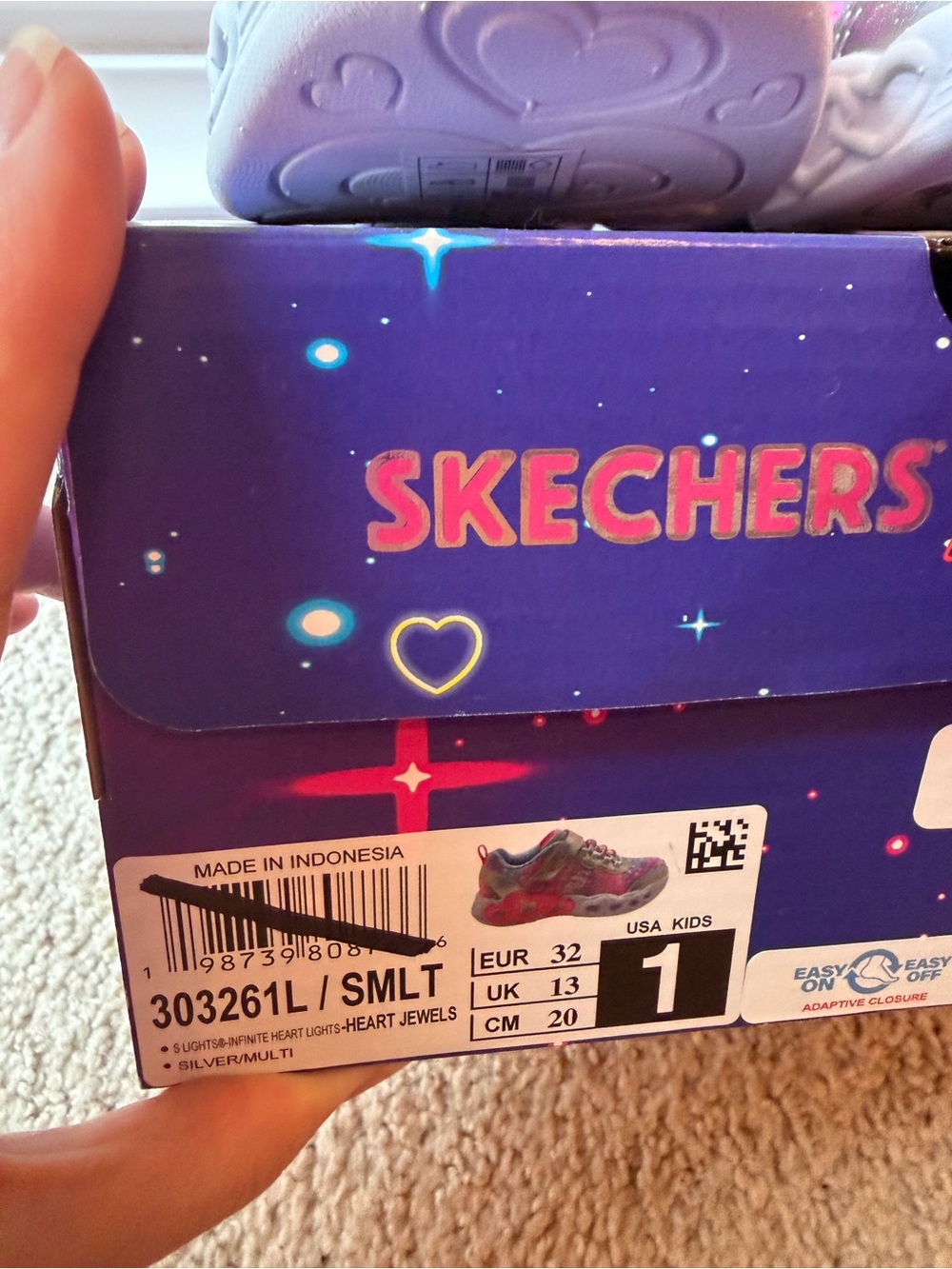 NWT Sketchers girls Heart Lights Heart Jewels size 1 pink blue sneakers shoes - Picture 5 of 9